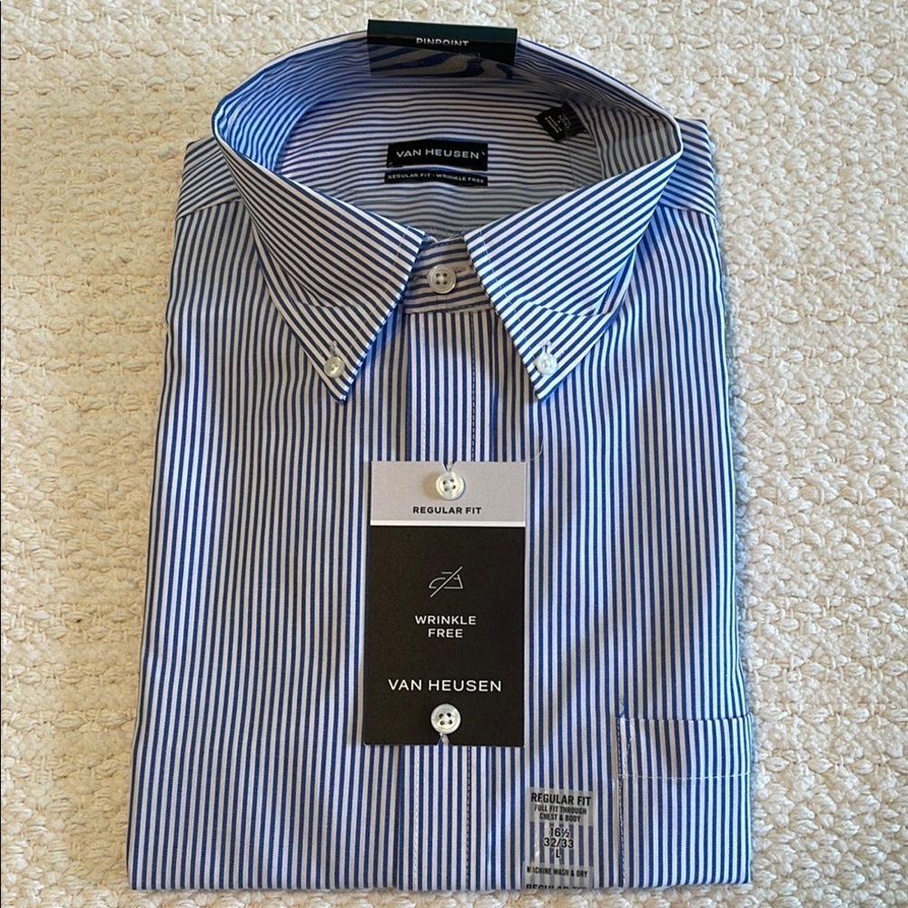Van Heusen Blue Dress Shirt with Classic Stripes